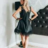 Ostrich Feather Fringed Satin Cocktail Dress_3