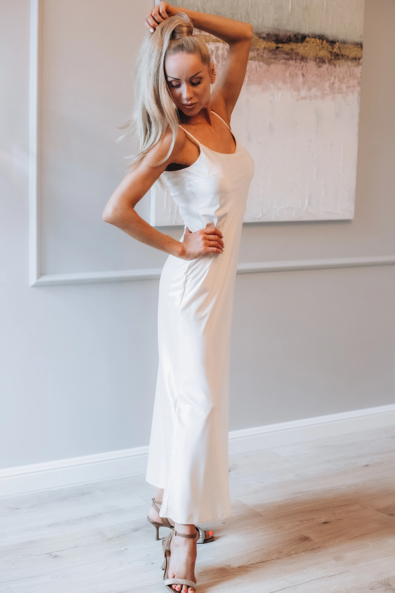 ROYAL CHAMPAGNE Satin Maxi Slip Dress_2